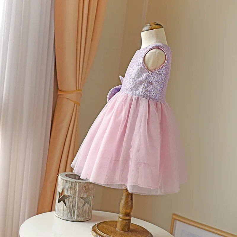 Праздничные платья с серебряными блестками и бантом для маленьких девочек