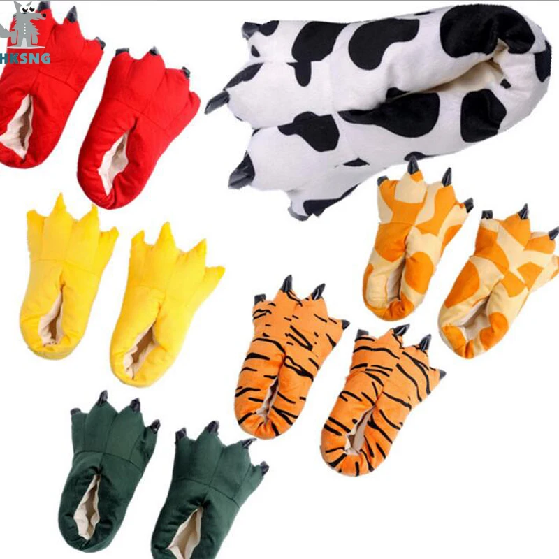 HKSNG Winter Adult Giraffe Cow Tiger Warm Cartoon Cute Indoor Floor Slippers Paw Claw Home Shoes Christmas Pajamas Kigurumi |