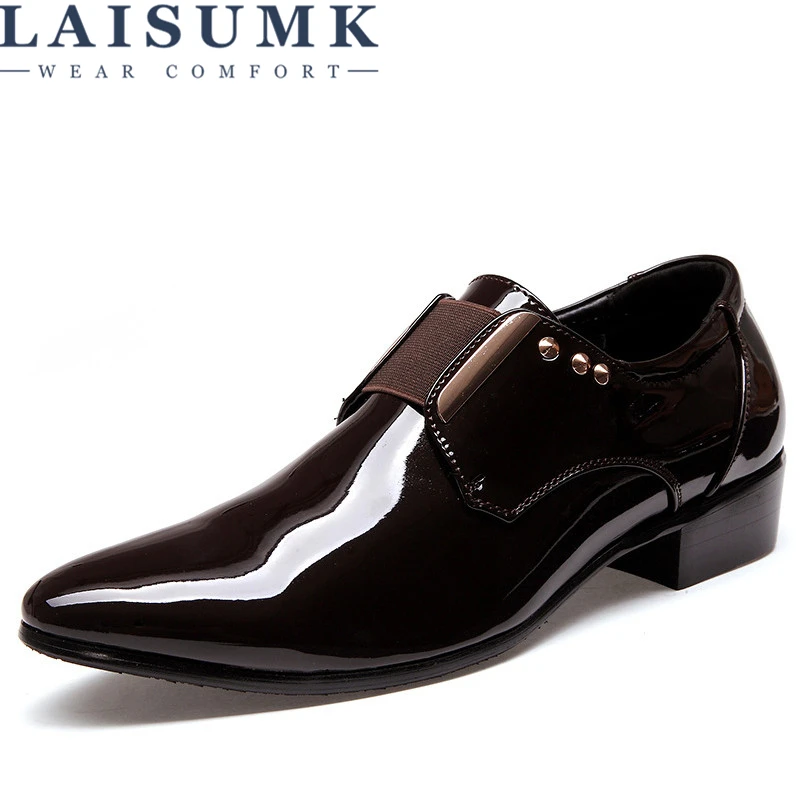 

LAISUMK Luxury brand Patent Leather Men Business Dress Shoes Black Brown Oxford Shoes Breathable Formal Wedding Footwear