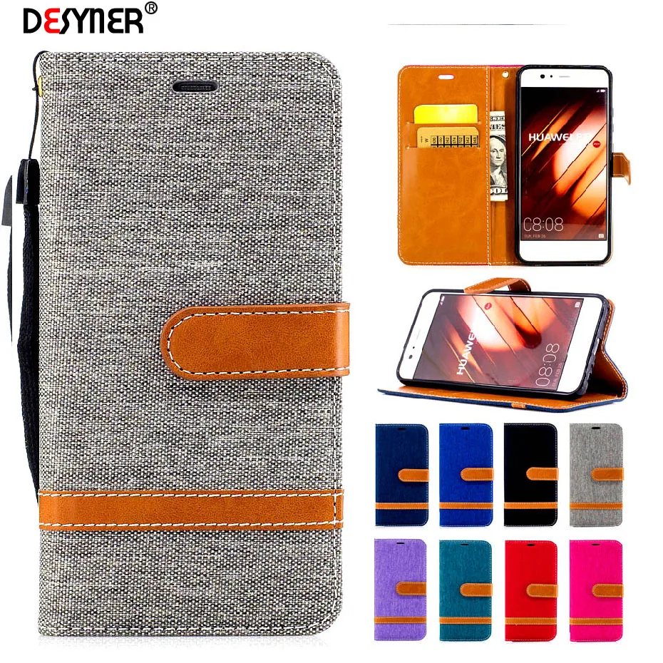 Кожаный флип чехол Desyner Denim смешанных цветов для huawei P10 / Plus Lite кожаный с подставкой