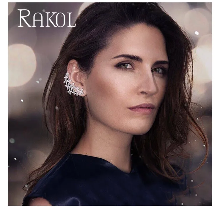RAKOL, модные серьги-гвоздики с кубическим цирконием и цветами, асимметричные для ушей, для женщин, белый кристалл, свадебные серьги, ювелирные изделия RE0530K