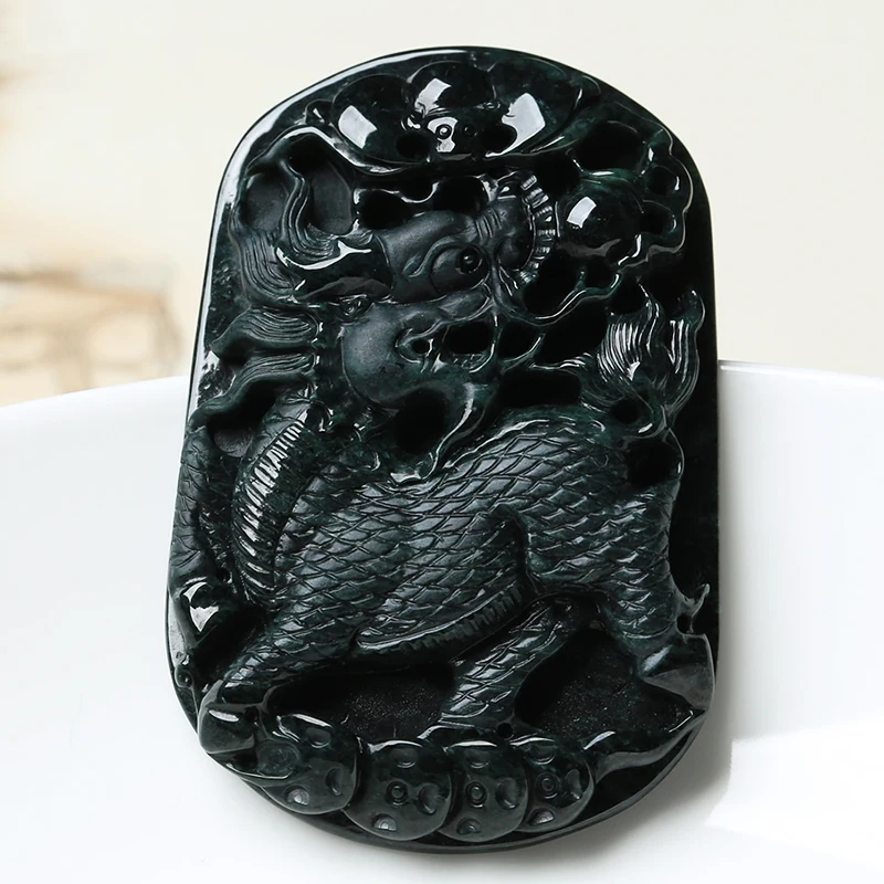 Черный зеленый натуральный ручной резной кулон Кирин/отправить ожерелье|necklace