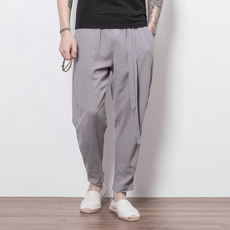 Sinicism Store/размер плюс 5XL хлопковые льняные штаны шаровары Мужские для бега с поясом