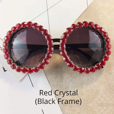 Red - Black Ralferty увеличенные Круглые Солнцезащитные очки женские роскошные кристаллы и Стразы ручной работы солнцезащитные очки UV400 круглые оттенки женские Oculos G1914 - Цвет линз: Red - Black