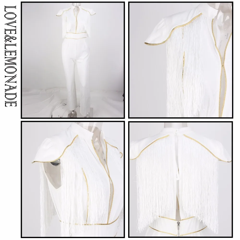 

LOVE & LEMONADE White Cutout Tassel Decoration Gold Splicing Jumpsuit LM80419