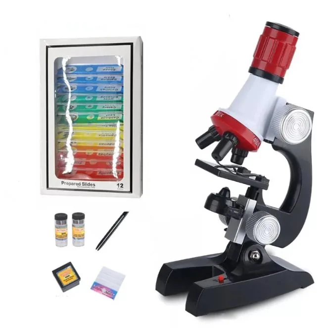 Microscope Kit 1200X дети биологический образца микроскоп комплект и 12 шт. подготовлен шлепанцы без задника с открытыми пальцами научные развивающие игрушки подарок для детей лабораторные инструменты - Цвет: Microscope Kit