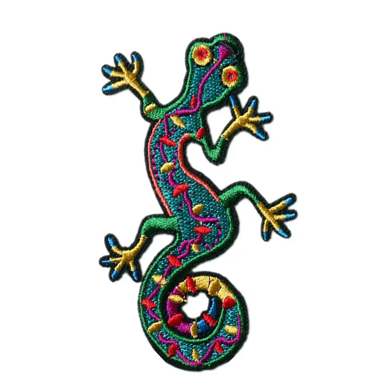 Вышитая цветная нашивка Gecko четырехногая змея пришивная металлическая для сумок
