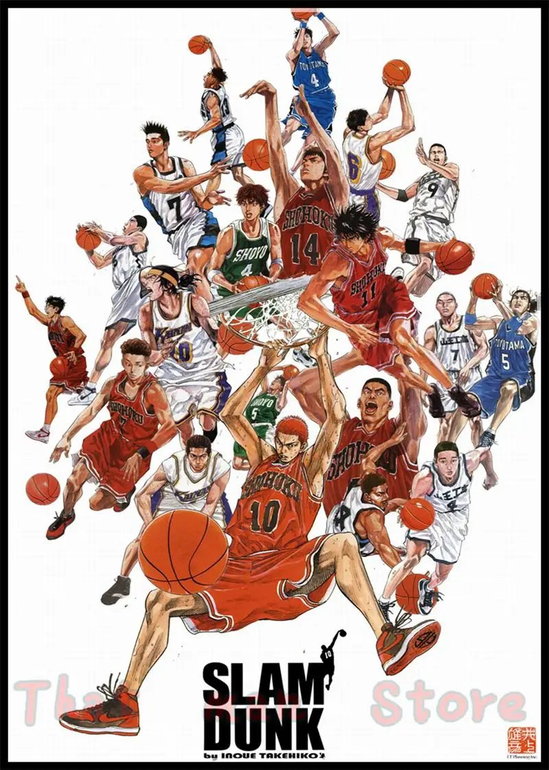 Белая картонная Наклейка на стену в баскетбольном стиле с японским мультяшным