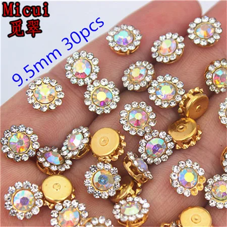 9.5mm 30pcs Micui золото/серебристый цветок пришить на стекло AB Кристаллы Стразы Свадебная Аппликация Швейные страз в форме когтя камни для рукоделия MC272 - Цвет: 9.5mm 30pcs