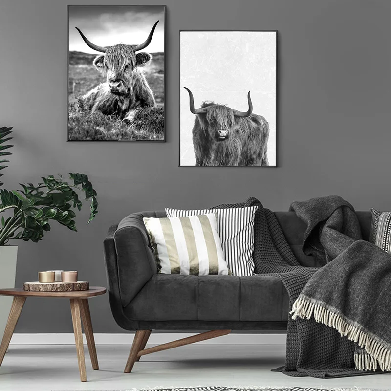 

Minimalist Farm Animal Canvas Painting Highland Cow Prints Wall Art Highland Bull Posters Modular Pictures Aesthetic Room Decor