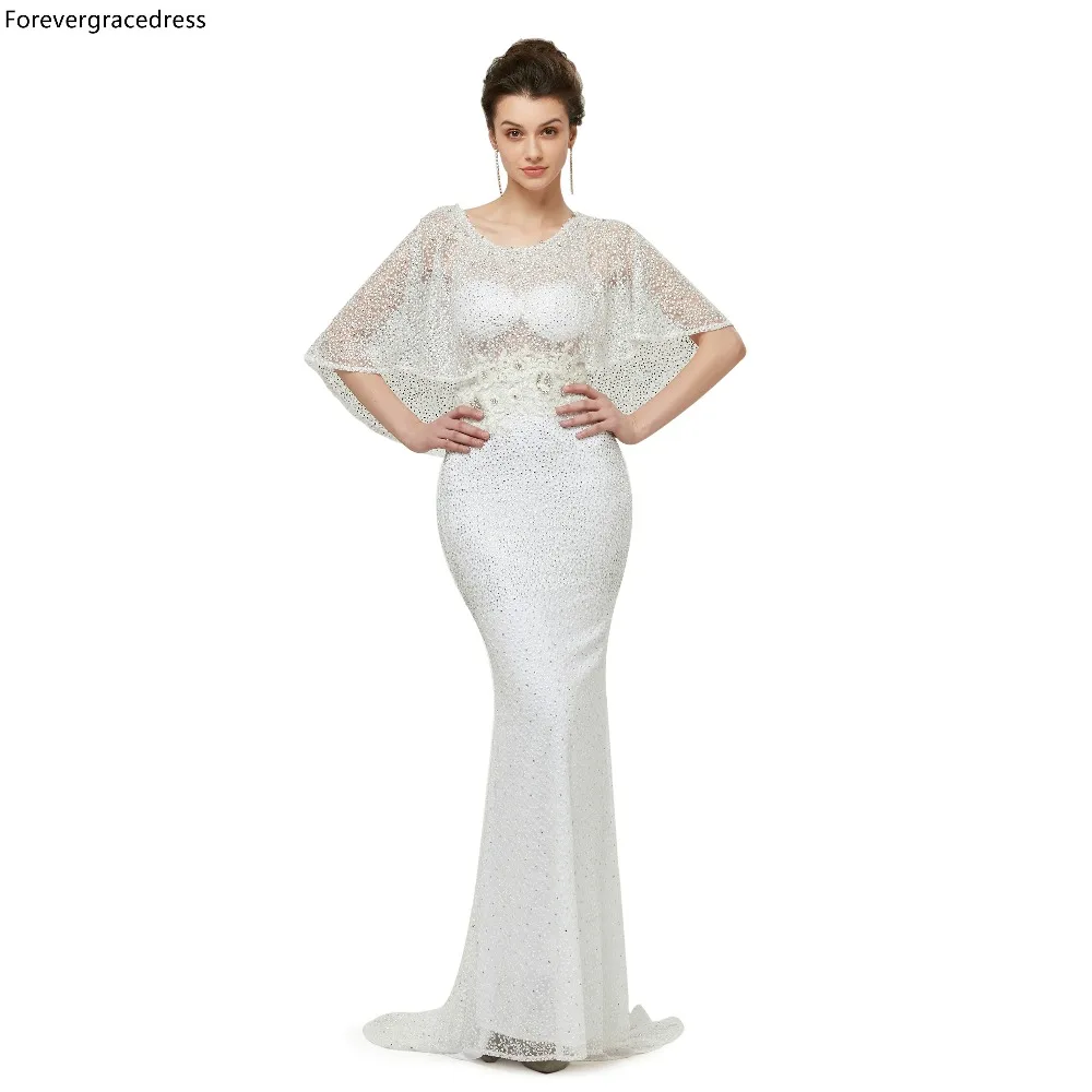 Женское вечернее платье с бусинами Forevergracedress белое элегантное русалки большого
