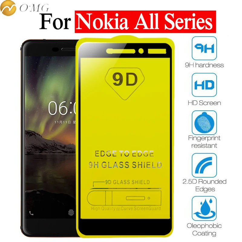 OMG изогнутый край 9D закаленное стекло для Nokia 2 1 3 5 6 7 8 plus все серии защита
