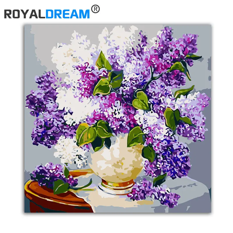 

ROYALDREAM, зеленые листья, фиолетовые самодельные краски по номерам, акриловая краска по номерам, ручная краска, Масляная Краска на холсте для д...