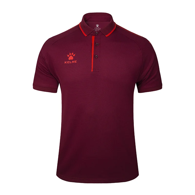 KELME мужская летняя рубашка поло с коротким рукавом из хлопка, Спортивная рубашка поло, Тонкая Повседневная рубашка 3891066 - Цвет: Red