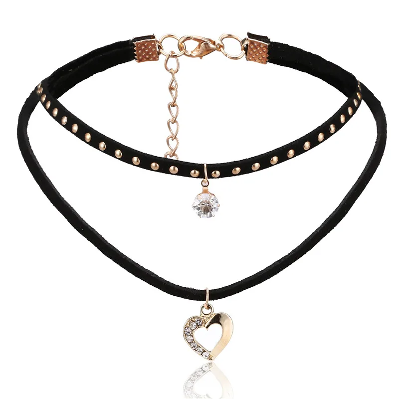 [JIMORE] Многослойные Бархат Горный Хрусталь Ожерелье Ожерелья Черный Воротник