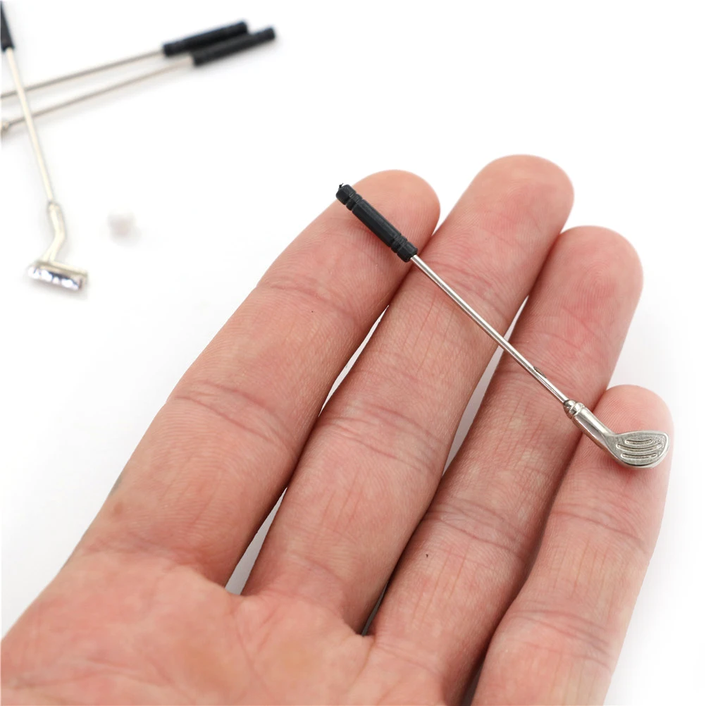 

Newest 5pcs/set with 1 Ball Kids Dollhouse 6.5cm Golf Sticks Alloy Toy Mini Miniature Accessories