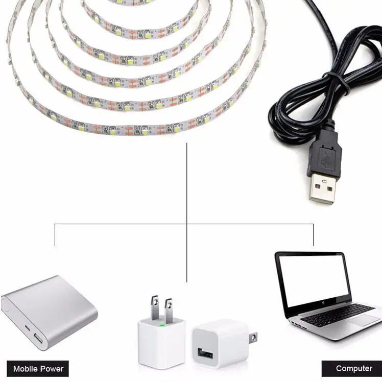 USB Светодиодная лента лампа 2835SMD DC5V гибкая светодиодная 1 м 2 3 4 5 HDTV TV Настольный