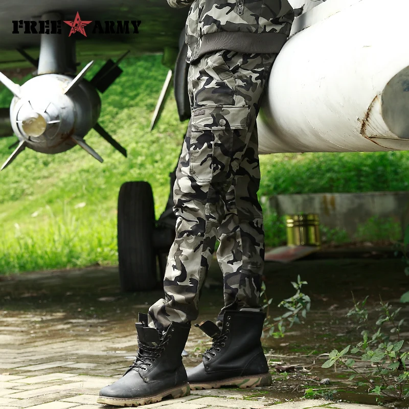 Мужские камуфляжные брюки-карго хлопковые с карманами классические армейские