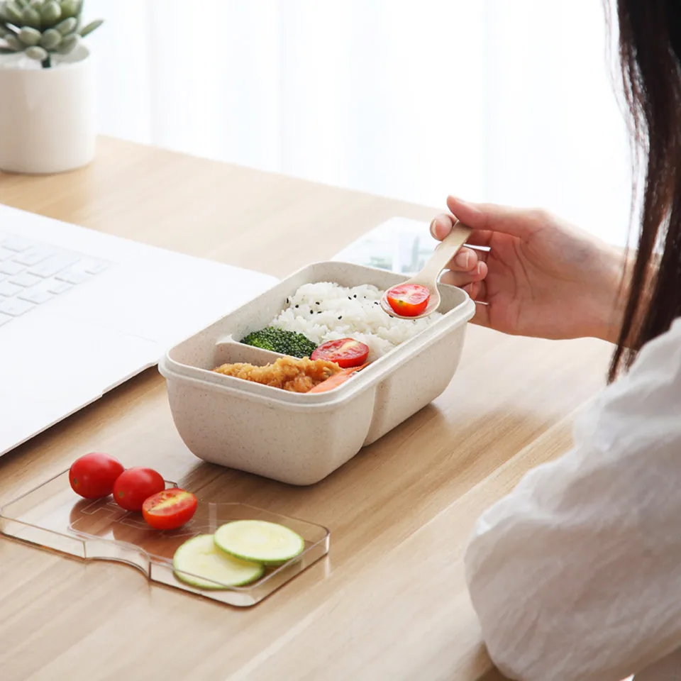 Ланч-бокс пластиковый ПП + Пшеничная солома Портативный Bento box запаянный