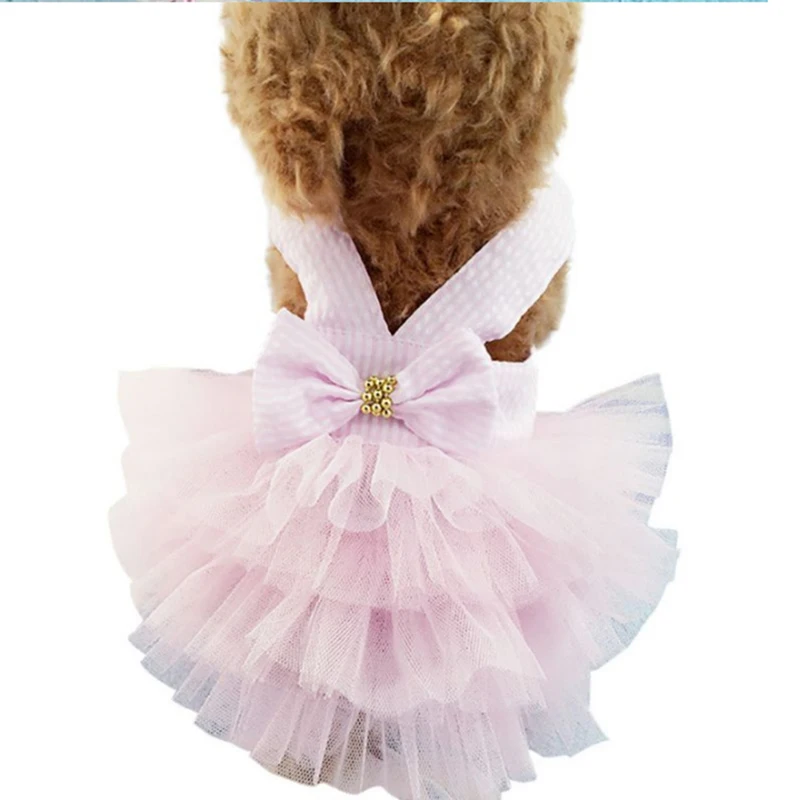 Модная одежда для собак платья весна и лето ремень в полоску с пышной юбкой из