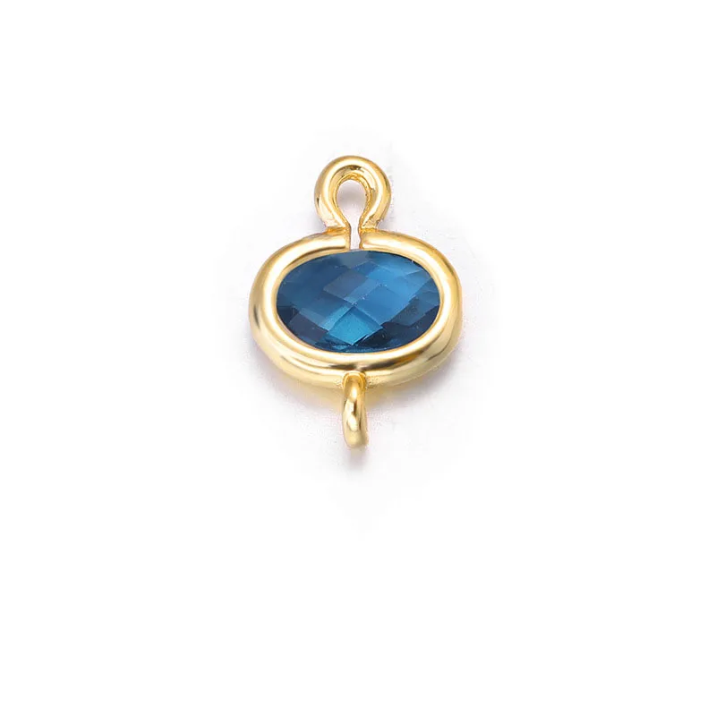 Sapphire 4 шт. 9x12 мм 24k цвета шампанского, позолоченные латунные бусины с овальным цветным стеклом, 2 отверстия, соединяемые амулеты, качественные аксессуары - Окраска металла: Sapphire