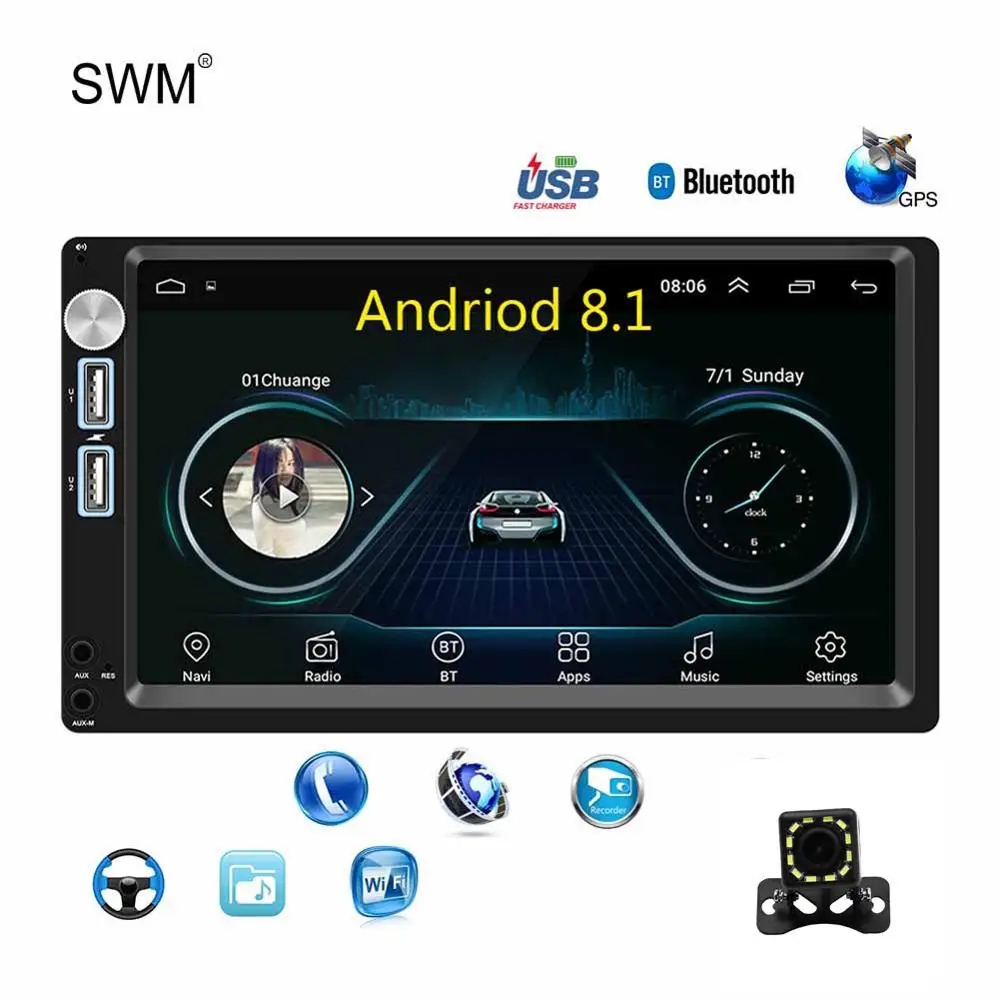 Car Radio with Cam 3 Автомагнитола Android 8,1 Авторадио 2 din MP5 gps стерео приемник 2din автомобильный стерео аудио Радио Para Coche MirrorLink Wifi камера заднего вида - Цвет: Car Radio with Cam 3