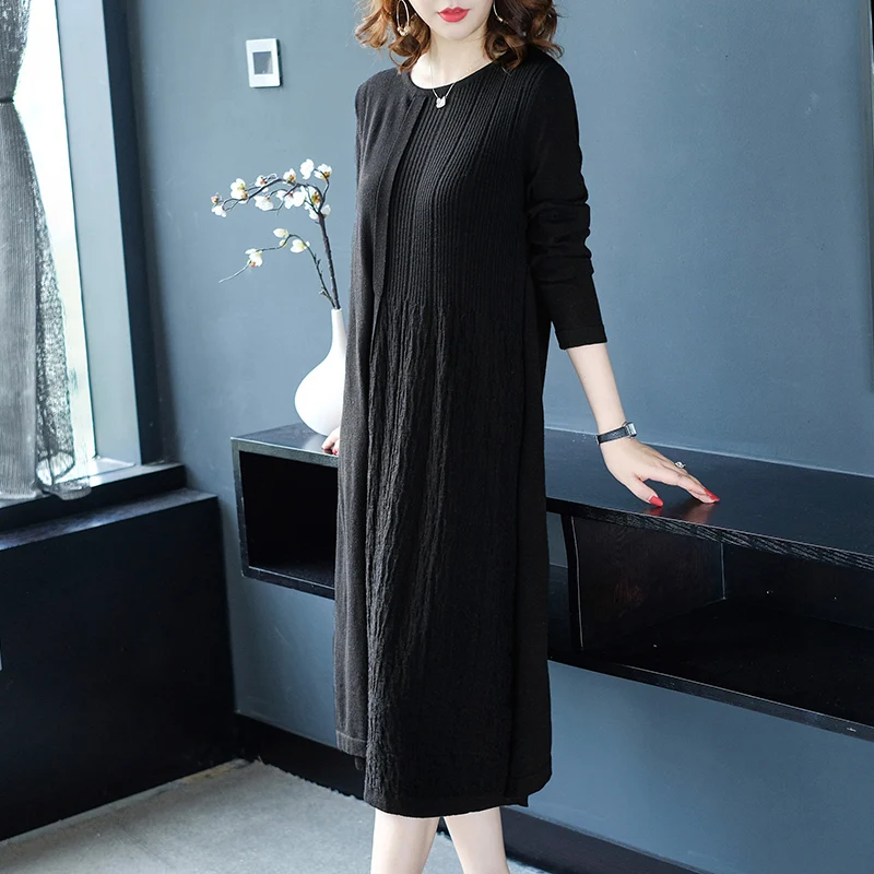 2018 early autumn Europe United States new temperament commuter dress 1822402 fashion elegant woolen long-sleeved | Женская одежда