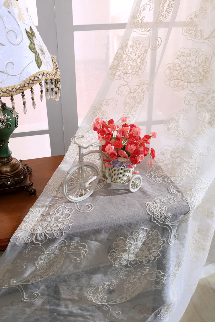 

European White Embroidered Voile Curtains Bedroom Sheer Curtains for Living Room Tulle Window Curtains/Panels Window Screening