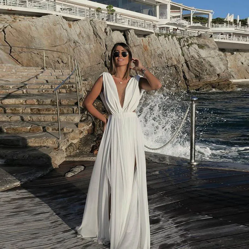Летняя одежда для женщин пляжное платье 2019 свободные халат longue femme белое