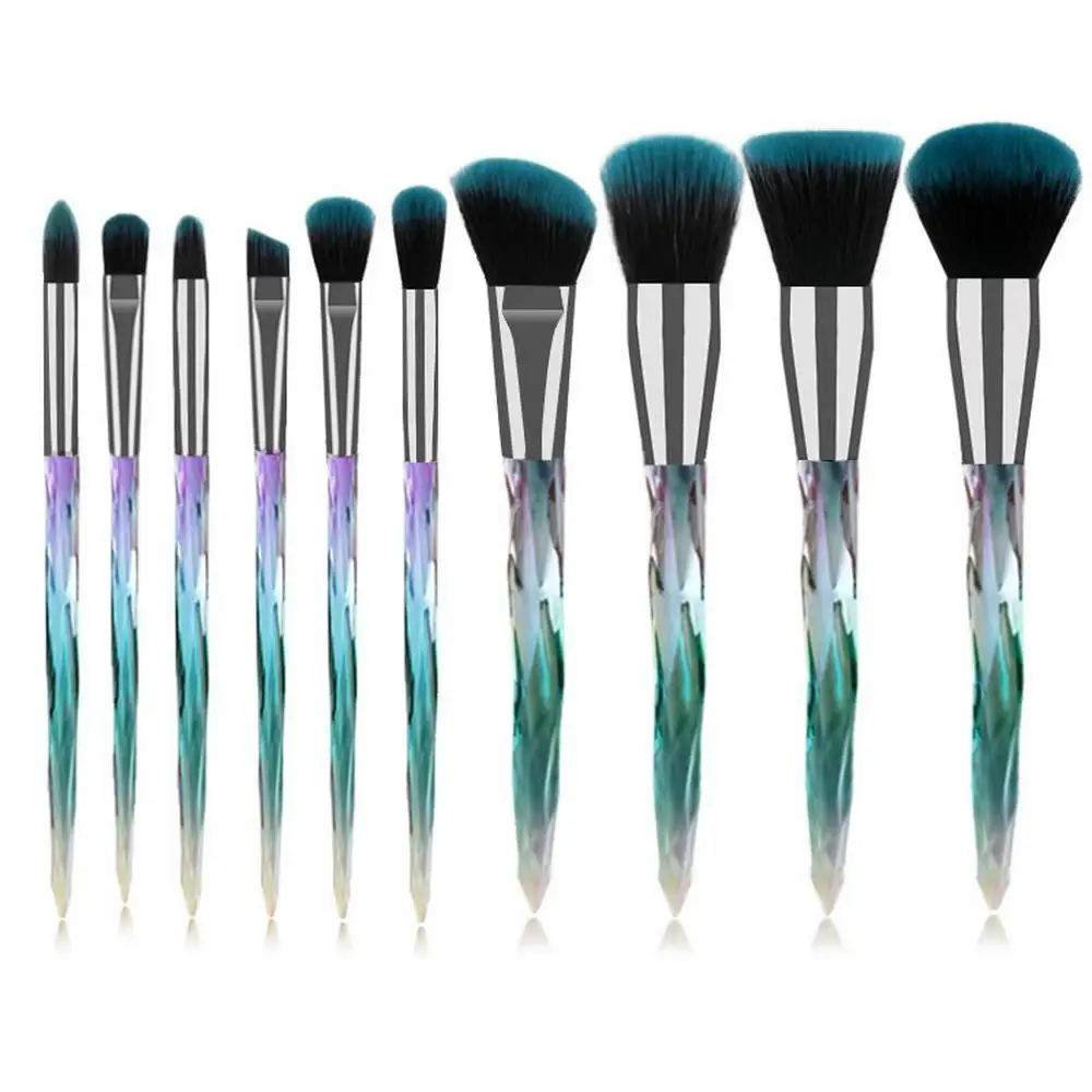 blue green 10pcs Модный набор кистей для макияжа, пудра, румяна, тени для век, консилер для губ, Кисть для макияжа, косметика, инструменты для красоты - Handle Color: blue green 10pcs