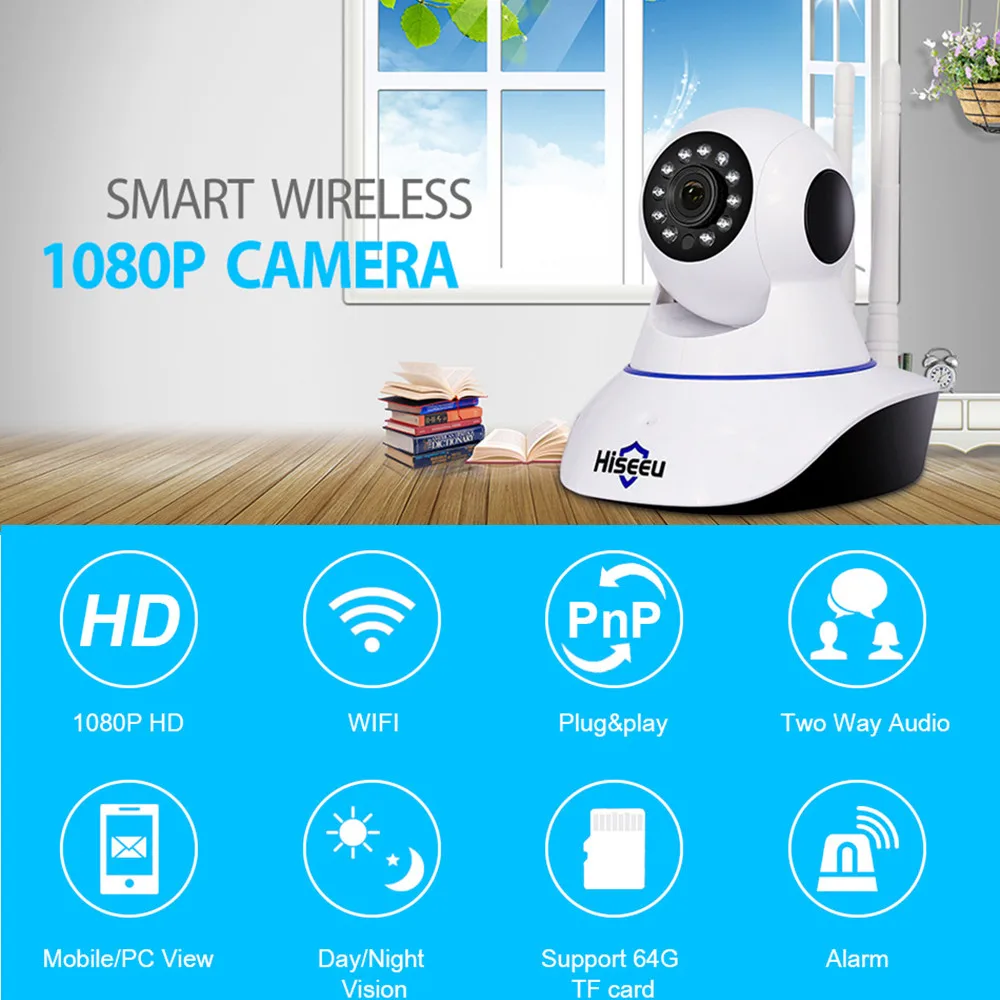 Новейшая Hiseeu FH1C 1080 P ip камера ночного видения беспроводная домашняя безопасности