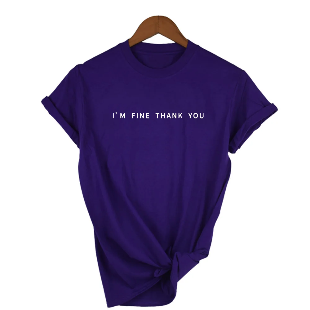 Funny Cute I'm Fine Thank You Graphic T-shirt Letter Printed Fashion Harajuku T Shirt Women Summer Short Sleeve Tops | Женская