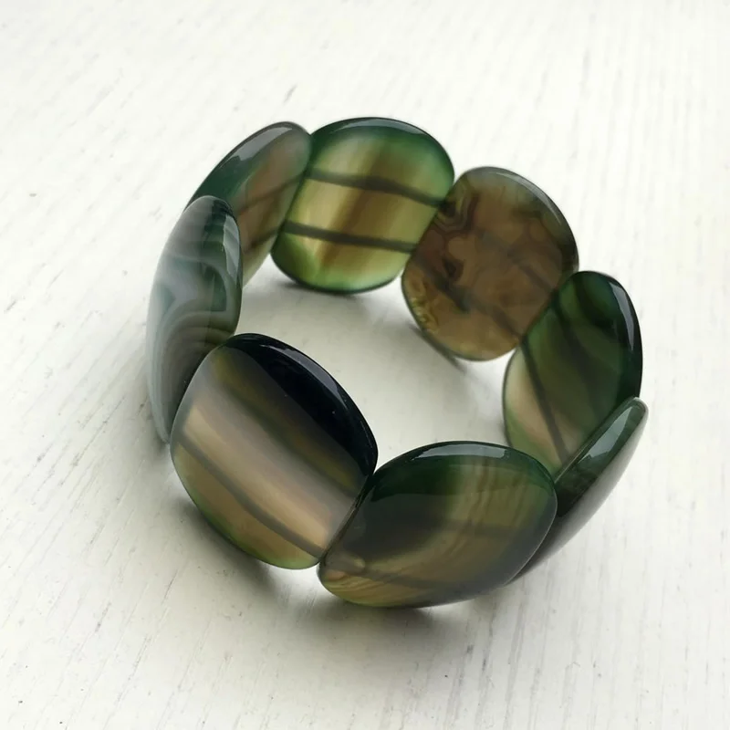 Ботсванские Агаты полосы бусины эластичный браслет Уникальный Шарм Bangle" L - Окраска металла: green
