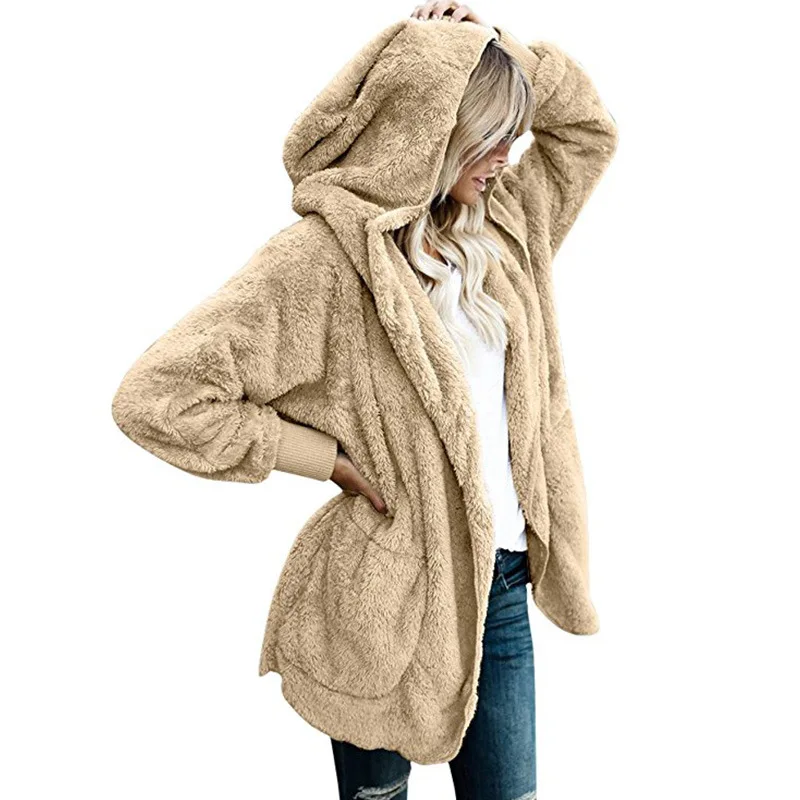 TEMOFON Fleece Sweater Women Cardigan Female Cotton Warm Long Veste Femme Kimono Hooded Fashion Coats ELD1166 |
