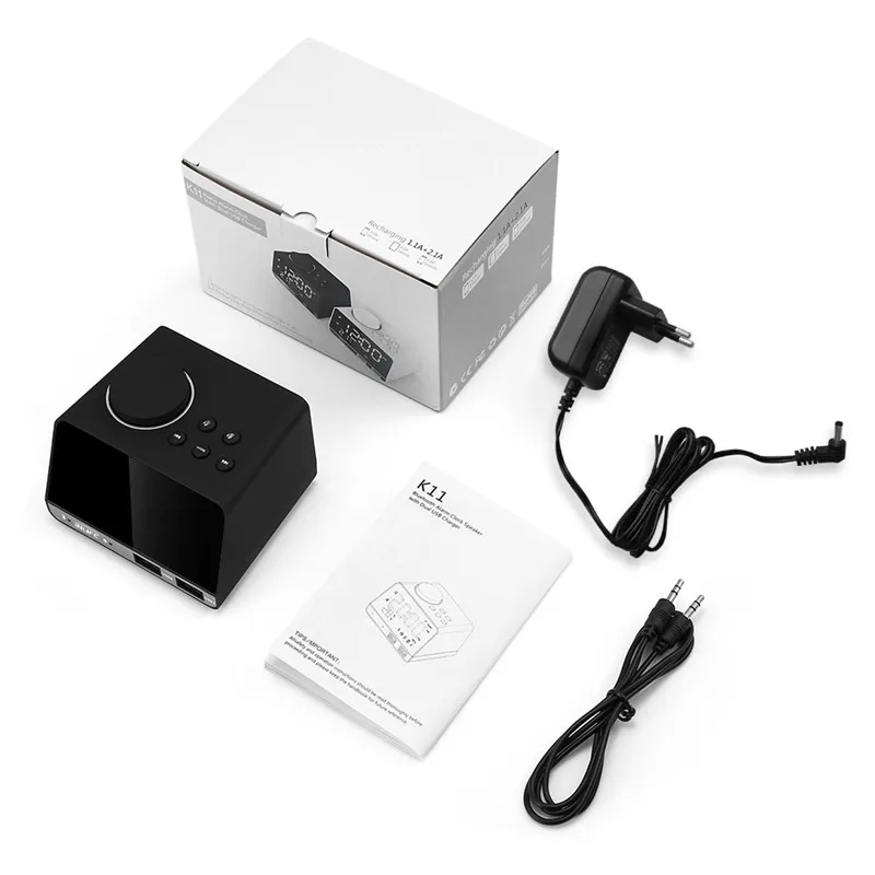 Цифровой будильник, fm-радио, Bluetooth, динамик, большая вилка стандарта ЕС, 2 usb-порта, светодиодный, ночной, настольный, будильник, часы для дома, Повтор