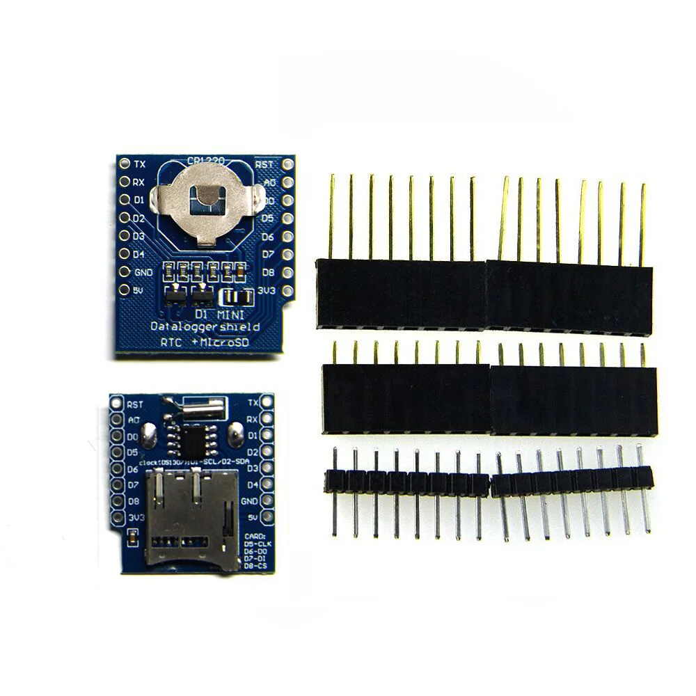 Чехол DataLog для D1 Mini RTC DS1307 с аккумулятором + MicroSD набором штырьков | Электроника