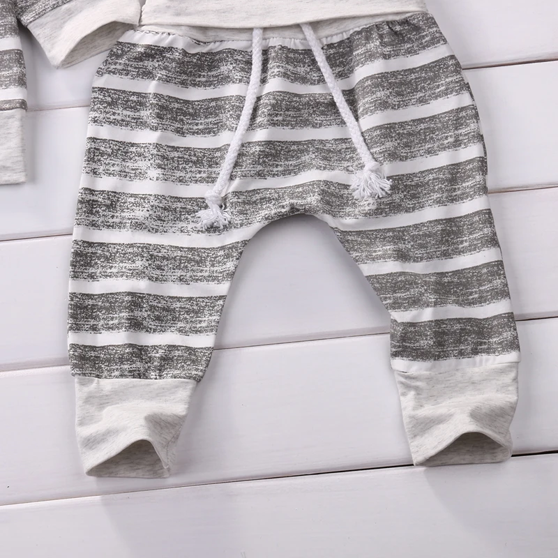 2017 Casual Active Toddler Baby Boy Girls Cotton Long Sleeve O-Neck Pullover Striped Shirt Top Pant Hat 3PCS Outfit Autumn 0-18M | Детская