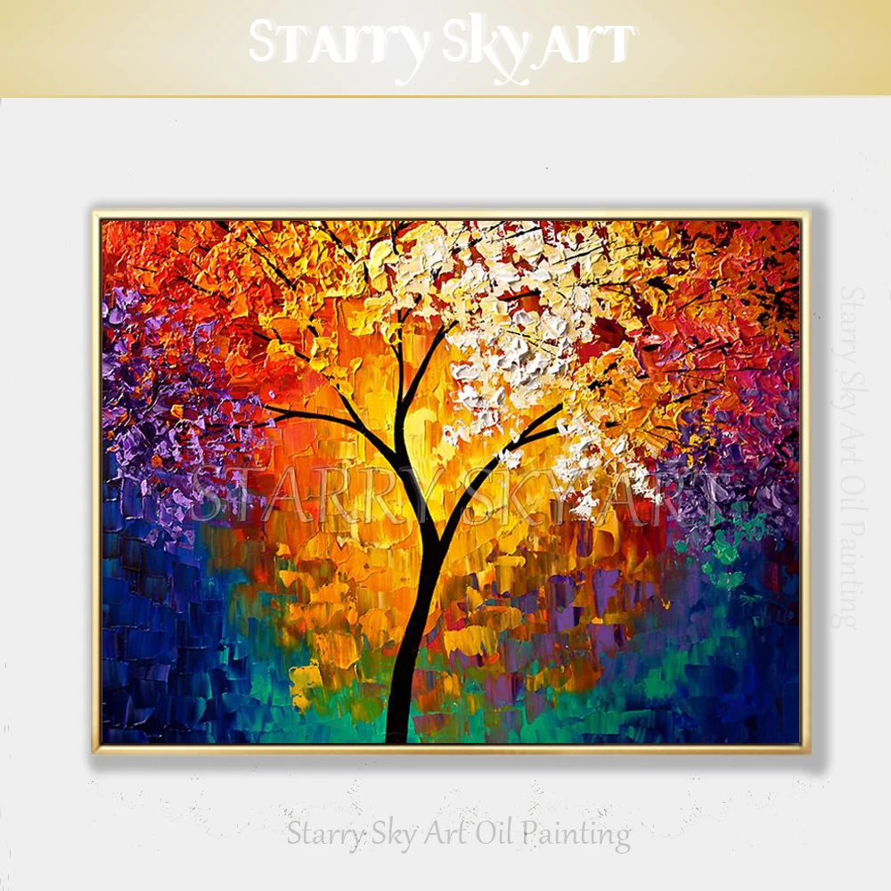 

Fashion Design Artist Hand-painted High Quality Textured Knife Abstract Tree Oil Painting Colorful Thick Paints Art Oil Painting