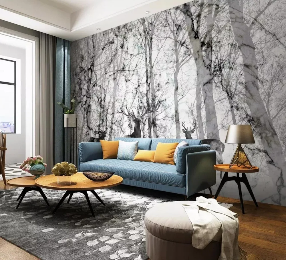 

[Self-Adhesive] 3D Grey Forest Trees Deer 66 Wall Paper mural Wall Print Decal Wall Murals