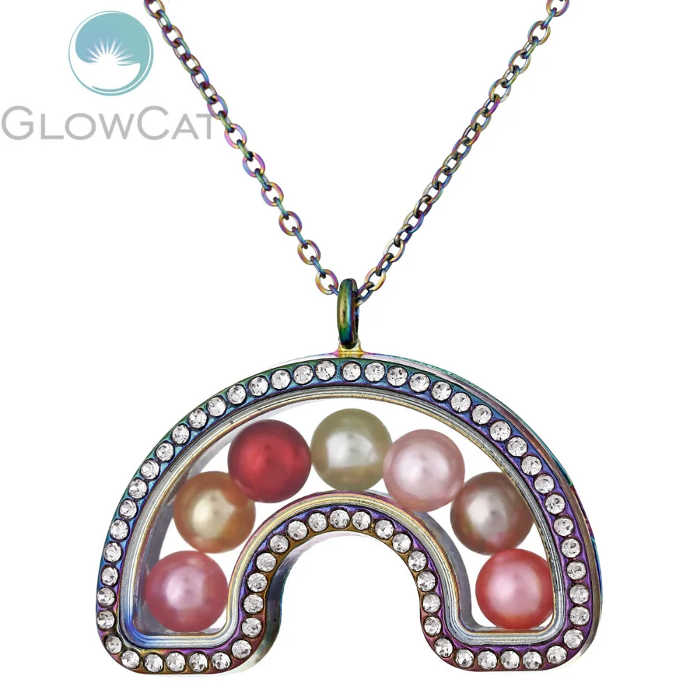 Радужные стеклянные медальоны ожерелье магнитный серебряный цвет живая память