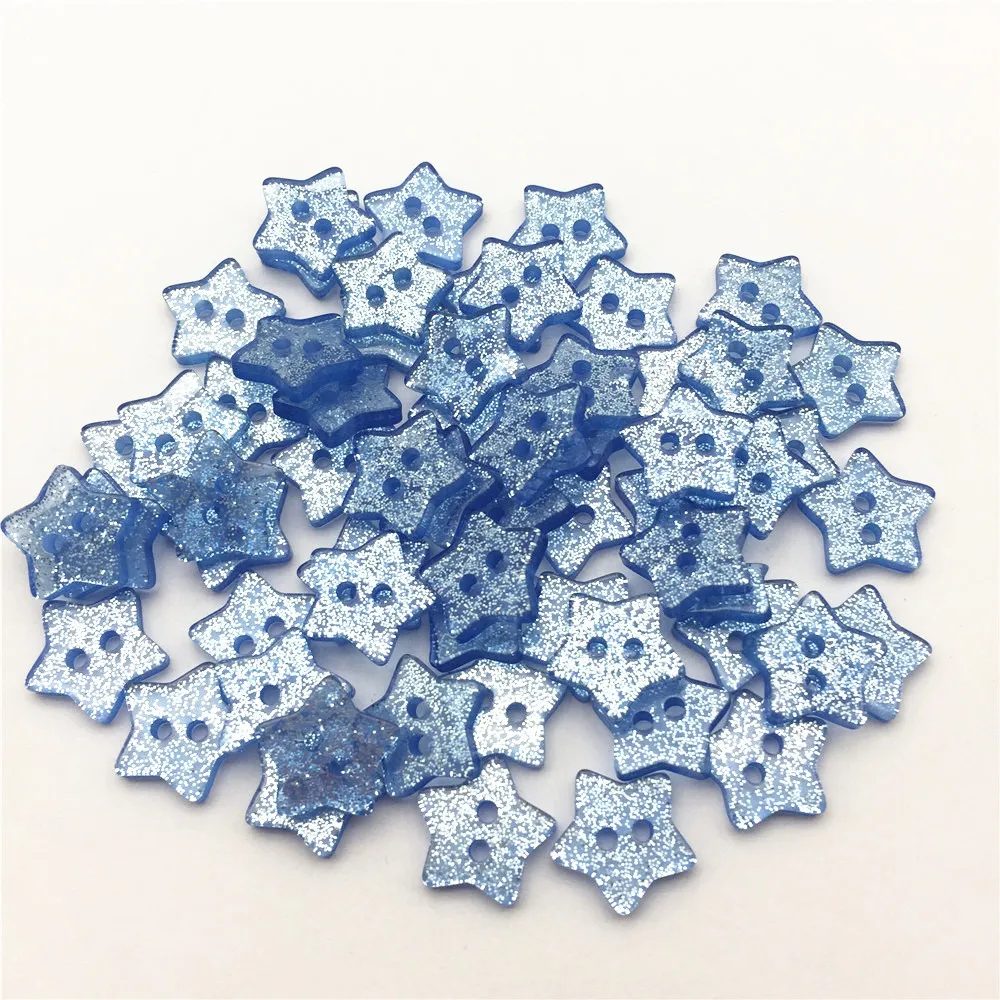 

300pcs Blue Glitter Resin Star Buttons 14mm Sparkle Sewing 2 Holes Christmas Crafts Embellishments Baby Button