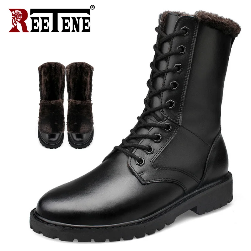 

REETENE Genuine Leather Men Boots 2018 Warmest Men'S Boots Comfortable Soft Leather Men Snow Boots Big Size 38-52 Winter boots