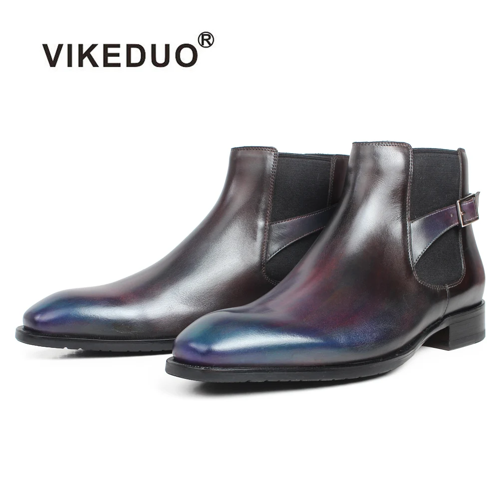 VIKEDUO/мужские ботильоны из натуральной телячьей кожи с пряжкой квадратным носком