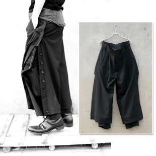 

Men's dark black original wide leg casual pants men loose pants. S-6XL!