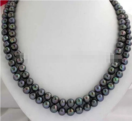 DYY 1001+++Stunning 2strands 9mm black round pearl Necklace 17-19&quot | Украшения и аксессуары