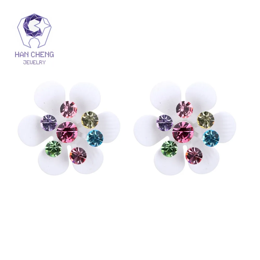 

HanCheng New Fashion Charm Nail Alloy Gem Stone Rhinestone Flower Stud Earrings For Women Jewelry brincos bijoux