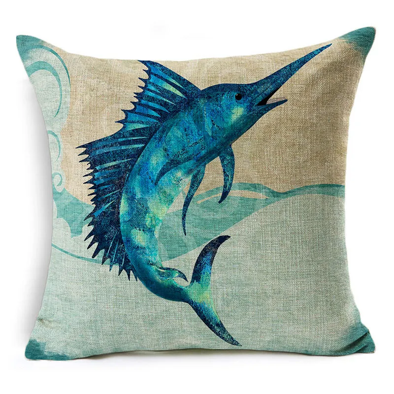 Bule Marine Turtles Octopus Sea Horse Jellyfish Throw Pillow Case On Couch Ocean Animal Linen Comfortable Cushion Cover | Дом и сад