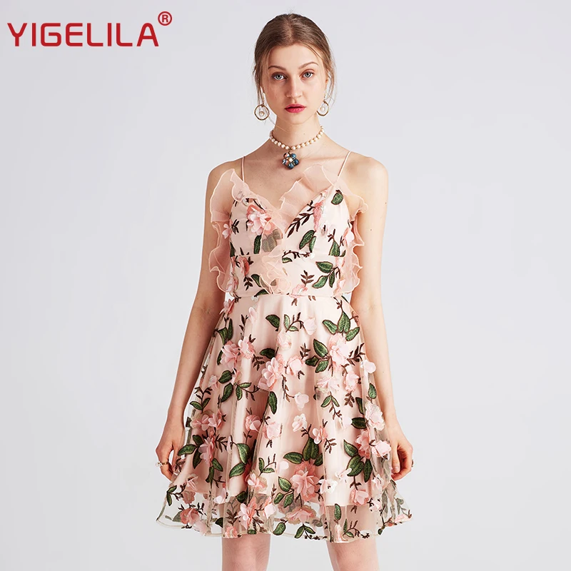 Женское Сетчатое платье YIGELILA Пляжное мини на тонких бретельках с треугольным