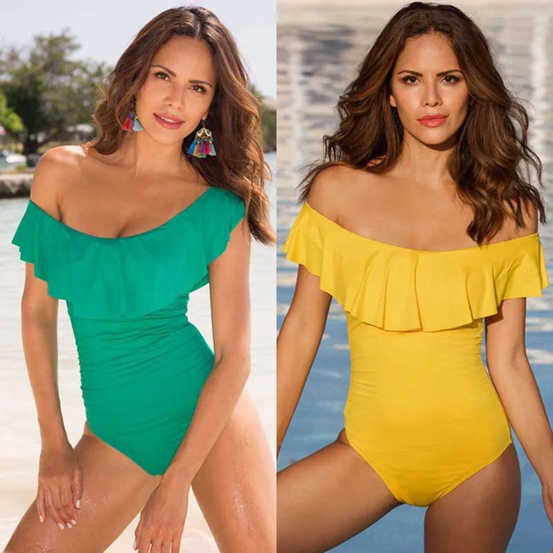 Женский купальник Цельный с открытыми плечами Монокини пуш ап Мягкий Бикини для