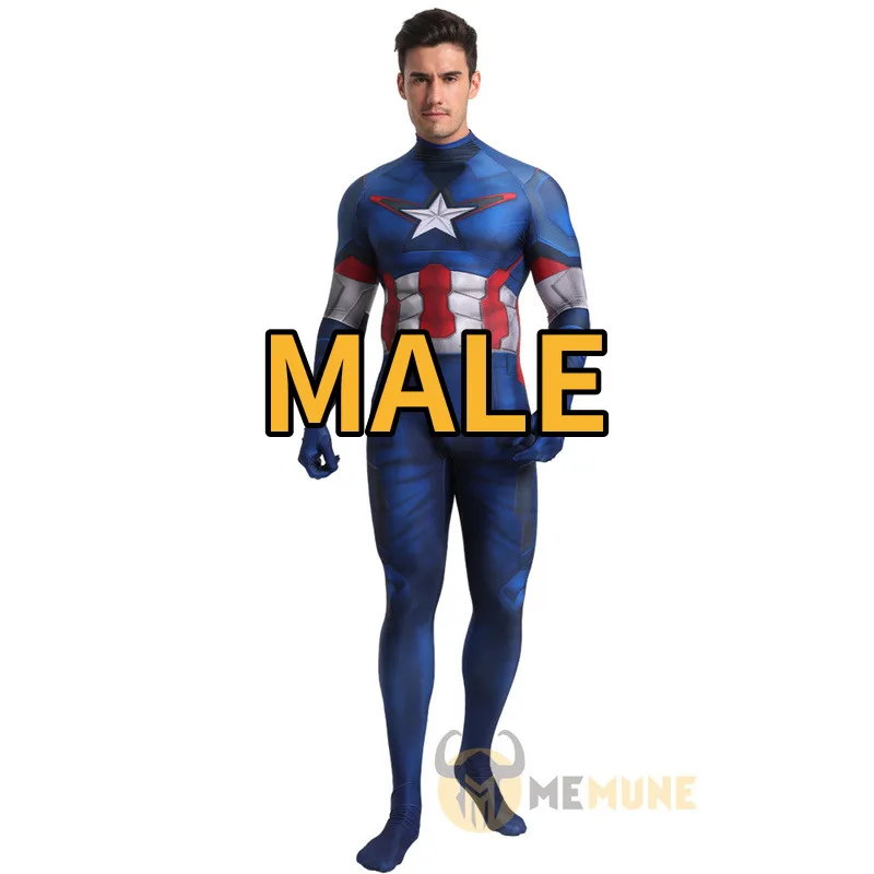 MALE Персонажи фильма Marvel супергерой Капитан Америка полный тела зентай костюм Хэллоуин Косплей Карнавальный Костюм - Color: MALE